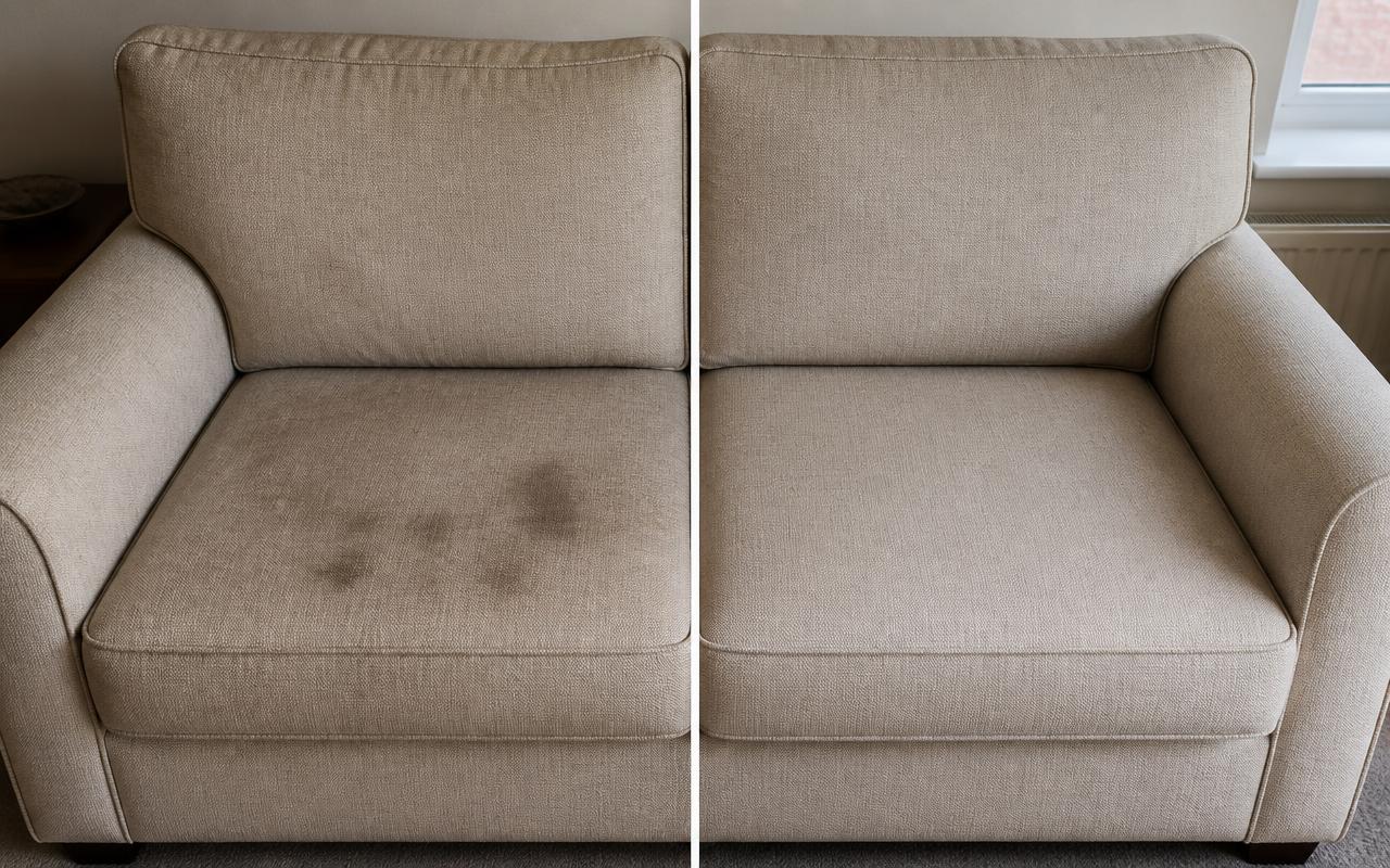 Avant et après détachage d'un canapé 2 places beige à Talant par TO CLEAN